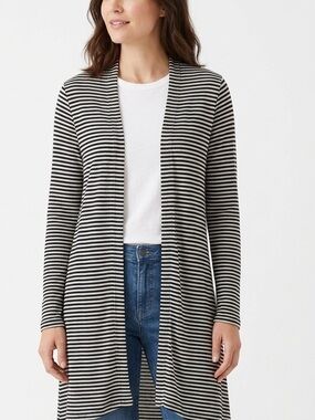 J. Jill Wearever Collection Striped Open-Front Longline Cardigan Size Medium